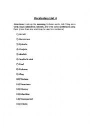 English worksheet: Vocab List 4