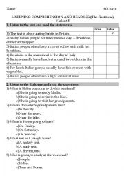 English Worksheet: Listening comprehension and reading (first term, 6th formers)