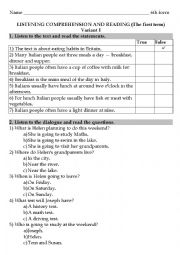 Listening comprehension and reading (first term, 6th formers)