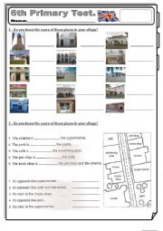 English Worksheet: Test about places in town and directions (real images from my village)