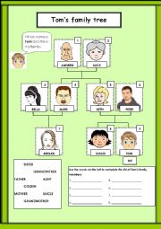 English Worksheet: Family members and family tree.
