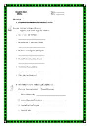 English worksheet: make up test on verb be in the negative, articles a / an, jobs, feelings, nationalities