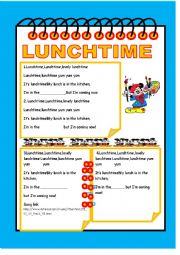 English Worksheet: Lunchtime song and rooms in the house