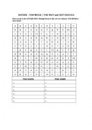 English Worksheet: Too much - too many- enough