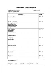 English worksheet: Presentation evaluation