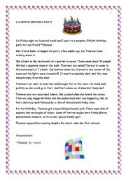 English Worksheet: A Surprise Birthday Party