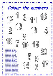English Worksheet: numbers colouring