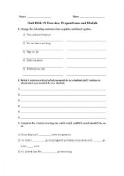 English worksheet: prepositions of time and models