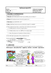 English Worksheet: 9TH FORM FULL TERM TEST 3 PART ONE