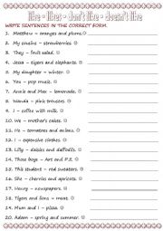 English Worksheet: likes and dislikes