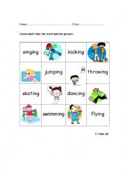 English worksheet: having fun listen and circle by colors