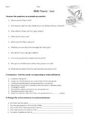 English worksheet: Titanic quiz vocabulary and passive voice