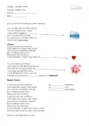 English worksheet: Song - You give me something (by James Morrison)