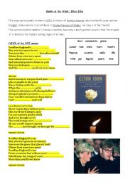 English Worksheet:  Candle in the wind by Elton John