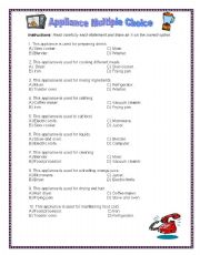 appliance multiple choice activity