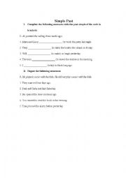 English worksheet: exercises on Simple Past