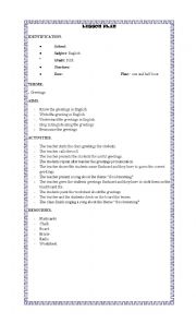 English worksheet: Greetings Lesson Plan 