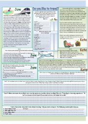 English Worksheet: Do you like TRAVELING? Read about 2 girls opinions and tell about yours.