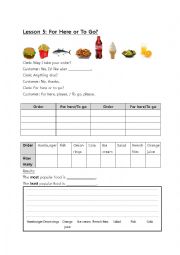 English Worksheet: For here or to go?