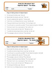 English Worksheet: Reported Speech Mini Test