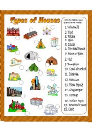 English Worksheet: Types of houses. Matching exercise.