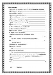 English Worksheet: Exercises - Personal Pronouns, Verb To Be, Possessive Adjectives