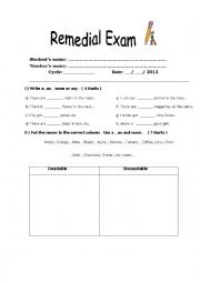 English Worksheet: Remedial exam : There is , There are , There isnt, There aren t and present progressive