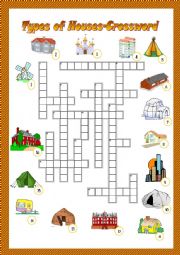 English Worksheet: Types of houses. Crossword.