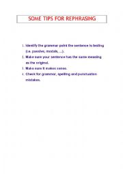 English worksheet: Tips for Rephrasing