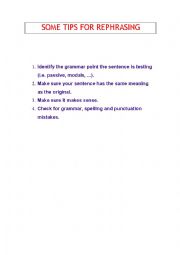 English Worksheet: Tips for Rephrasing