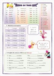 English Worksheet: Have or has got (2 pages, 5 exercises)