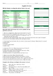 English Worksheet: Menu