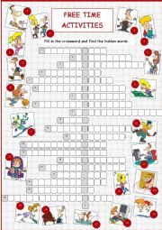 English Worksheet: Free Time Activities (Crossword)