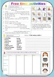 English Worksheet: Free time activities (in three pages)+pictures