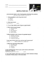 English Worksheet: oral comprehension on Martin Luther King