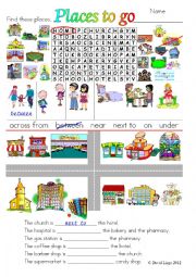 English Worksheet: Places to go: colour and grayscale