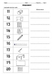 English Worksheet: numbers 11-20