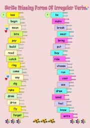 Write Missing Forms Of Irregular Verbs