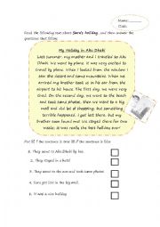 English Worksheet: My summer holiday