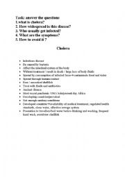 English worksheet: cholera
