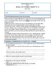 English Worksheet: 3RD TERM TEST 7TH YEAR