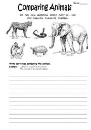 English Worksheet: comparatives and superlatives and animals (writing)
