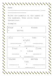 English worksheet: additions and substractions