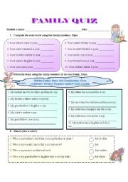 English Worksheet: FAMILY QUIZ