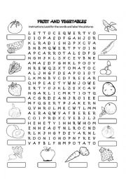 fruit and vegetables wordsearch