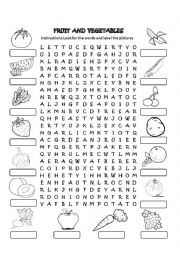 English Worksheet: fruit and vegetables wordsearch