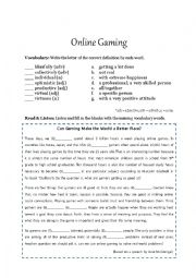 English Worksheet: Brainstorming (Online Gaming)