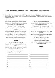 English Worksheet: Somebody that I used to know - subject verb agreement