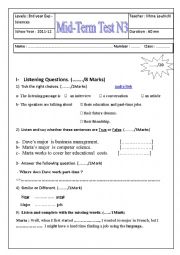 Mid-term test for third year secondary students