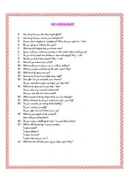 English Worksheet: Personal questions Pre Intermediate